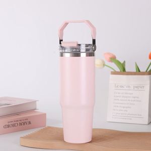 Gobelet de voyage pour voiture avec poignée, 20oz 30oz, tasse isotherme à double paroi avec couvercle et paille, antidérapant pour les trajets quotidiens - Product Image 1