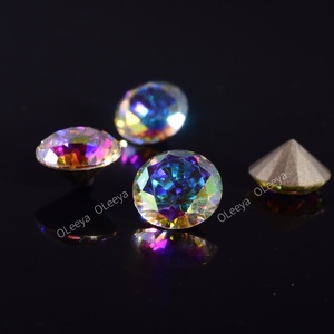 OLeeya Factory Pointed Back Colorful Rhinestones <b>Crystal</b> AB Glass Pointback Gold Base Rhinestone for Nails - Product Image 3