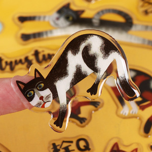 Autocollant en résine époxy cristalline imperméable, autocollant rétro de chats de dessin animé, autocollant gonflé personnalisé, autocollant transparent en résine bombée 3D en relief - Product Image 1
