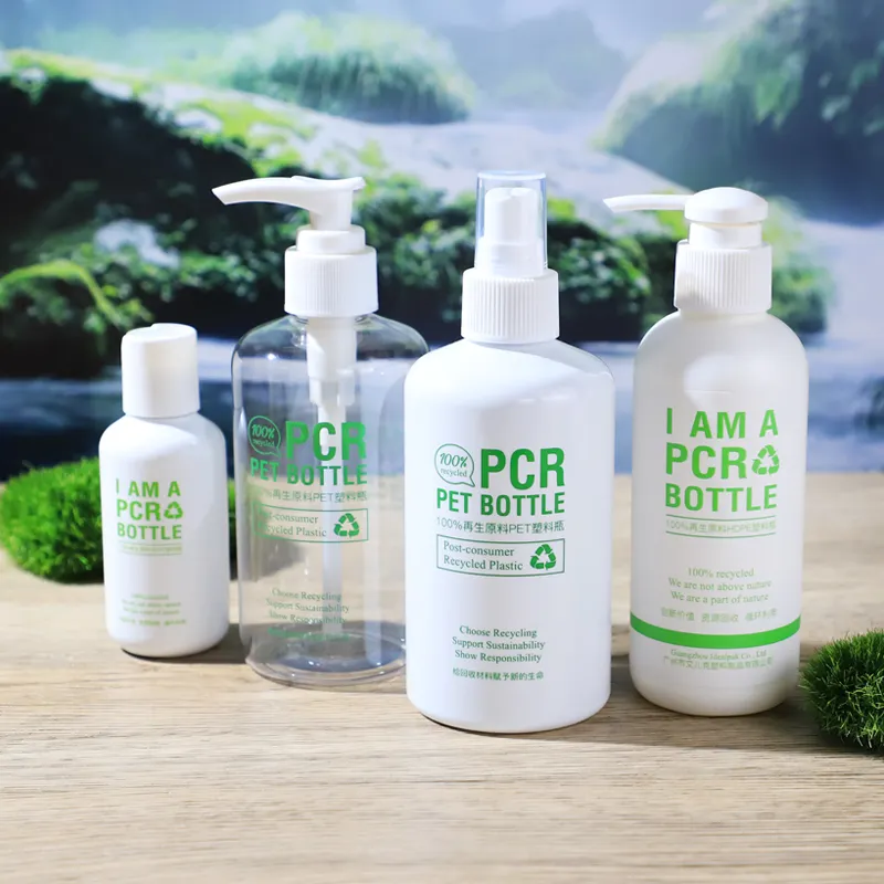 Ideal pak PET Kunststoff recycelbare PCR Shampoo flasche Spray Biologisch abbaubare Kosmetik flasche mit Ihrem Logo