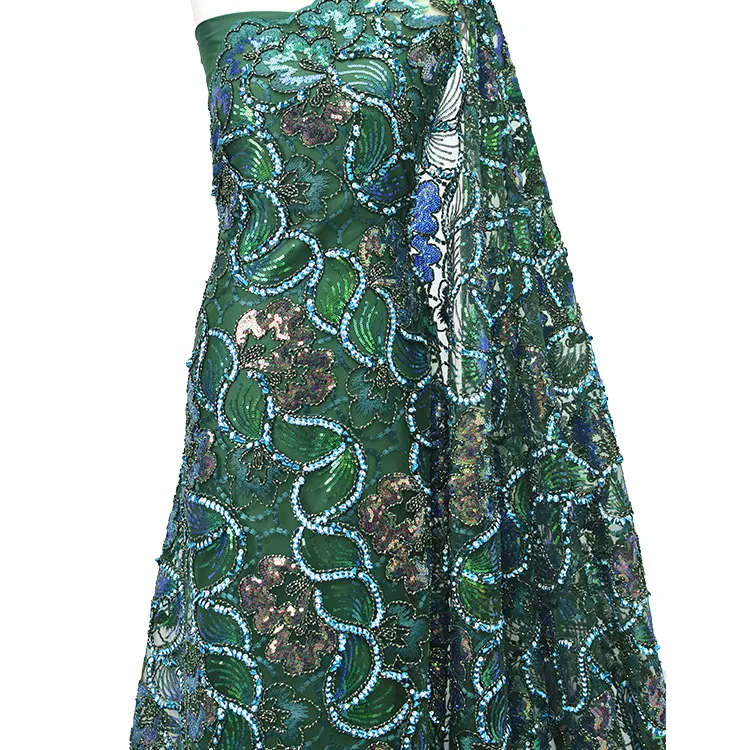 Веревочная вышитая ткань изумрудно-зеленая вышивка блестками кружевной шнур кружевная ткань