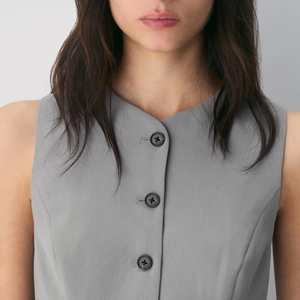 Women's Casual Dark Gray Woven Tank Tops <b>with</b> <b>Bow</b> <b>Collar</b> Lace Ribbons Button Details Elegant and Sophisticated - Product Image 5