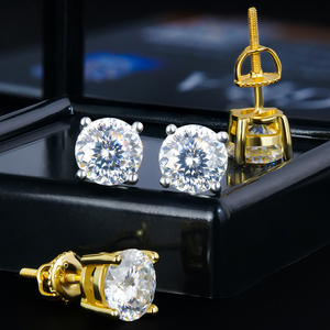 Pendientes de tuerca con cierre de rosca de moissanita de 0.3-2ct, color D, corte portugués, chapados en oro, de plata 925, estilo Hip Hop, para hombre y mujer, joyería premium - Product Image 3