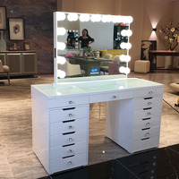 Stock aux USA! Table de vanité Docarelife en bois MDF avec peinture blanche très brillante et dessus de table en verre transparent