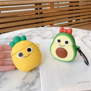 Imut dan Lucu Makanan Case untuk Udara Pods Susu Buah Kasus Karet; pelindung Lucu Penutup Penuh Earphone Nanas Alpukat Case