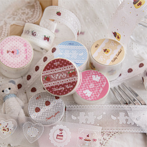 1 rollo de cinta de PET con encaje hecho a mano, material creativo y bonito, pegatina decorativa para diario de tienda de campaña DIY hecha a mano para niños - Product Image 2