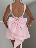 Robe Fourreau Mini RedPeony d'Été Vestidos Femme 2025 Robes Élégantes Sexy Robe de Soirée Blanche Perles Dos Nu Nœud