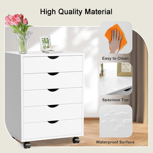 Cómoda de 5 Cajones <span class=keywords><strong>Blanca</strong></span> para Dormitorio, Mueble de Almacenamiento Móvil <span class=keywords><strong>con</strong></span> <span class=keywords><strong>Ruedas</strong></span> para Oficina en Casa, de Madera - Product Image 3