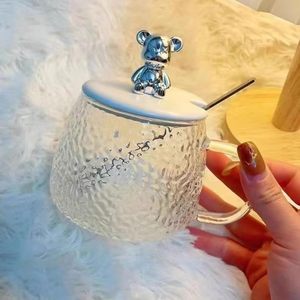 Tazas de Vidrio con Diseño de Osito, Lindas y Delicadas, con Cuchara, Pajita y Tapa, Capacidad de 350 ml, Aptas para Lavavajillas, Seguras para el Contacto con Alimentos, Opciones de Logotipo Personalizado, Regreso a Clases - Product Image 5