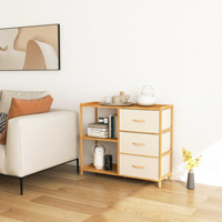 Commode moderne large en bambou sur mesure avec tiroirs en tissu et étagères, meuble de rangement en bambou pour salon