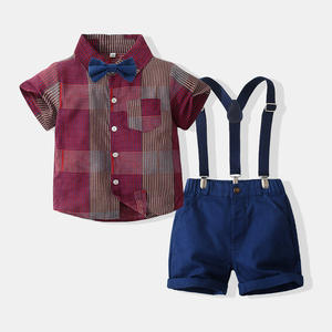 Nouveaux produits sur le marché chinois : Ensemble jean à bretelles et chemise pour bébés et enfants avec nœud papillon pour garçons - Product Image 1