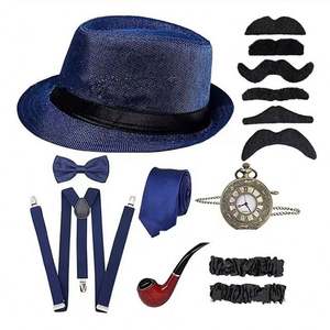 Büyük Gangster Cosplay kostüm <span class=keywords><strong>1920s</strong></span> Mens gangsterler aksesuarları set-fedora Newsboy şapka jartiyer kollukları bağlı papyon - Product Image 3