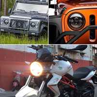 Lampu depan bulat Led, lampu depan bulat Led 7 inci 65W 12V tahan air cincin malaikat otomatis kedip rendah Harga terbaik untuk sepeda motor