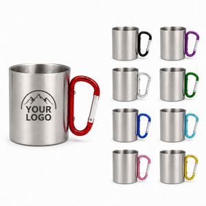 Wholesale 220ml 300ml Outdoor Camping Coffee Travel Mug Double Wall Promotional Gift Custom Stainless Steel Carabiner Handle Cup - Product Image 1