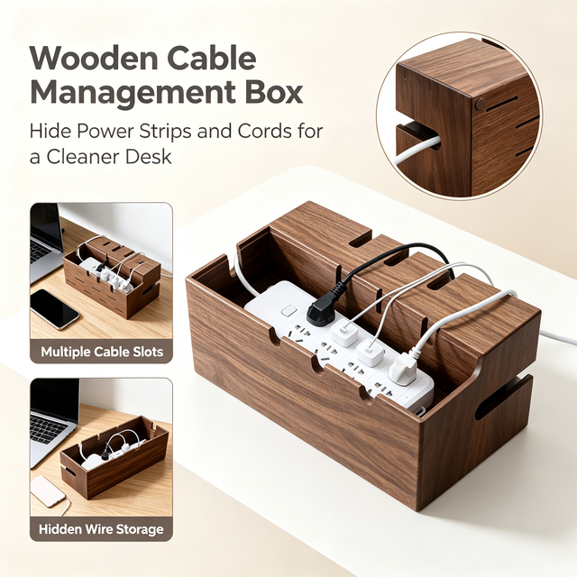 Cable Management Box Multislot Wire Organizer Box Hide Power Strip Cord Storage Holder Neat Cable Hider for Desk Organization