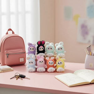 Portachiavi in peluche a forma di coniglio elfo 9x17cm, grazioso ciondolo animale per borsa o portachiavi - Product Image 2