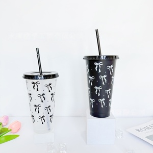 Gobelets à nœud rose de 24 oz avec paille et couvercle Gobelet de voyage en plastique Preppy réutilisable Cadeau d'anniversaire Fournitures de douche nuptiale Décorations - Product Image 6