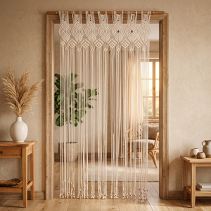 Cortina de Macramé Moderna con Cuentas, Barra de Madera, Decoración para Colgar en la Pared, Separador de Ambientes para Sala de Estar, Dormitorio, Entrada, Diwali - Product Image 3