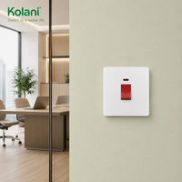 Interrupteur mural isolateur Kolani norme britannique 25A avec indicateur néon, 90x86mm, blanc brillant, PC, interrupteur à bascule rouge DP pour cuisinière
