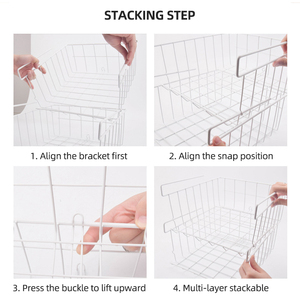 Cesta de almacenamiento colgante de malla de hierro blanca para debajo del estante, organizador sin taladro para puertas de armarios y guardarropas, y almacenamiento bajo gabinetes - Product Image 4