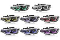 Ensemble de phares LED complets pour BMW Série 3 F30 2012-2019, avec feux de jour Angel Eye multicolores RGB et clignotants séquentiels