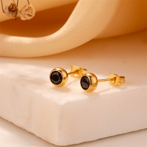 Fashion Women Accessories Jewelry 18k Gold Plated <b>Earrings</b> <b>Black</b> Zircon <b>Stud</b> <b>Earrings</b> - Product Image 3