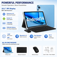Tablette professionnelle 10,1 pouces Android 14 Octa-Core 12 Go de RAM 512 Go de ROM avec clavier pour réunions de bureau, prise de notes et présentations