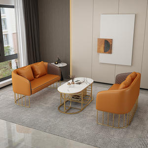 Hotel <b>Sofa</b> Set L Shaped Embossed Leather Durable For Reception Area And Coffee Shop - Product Image 4