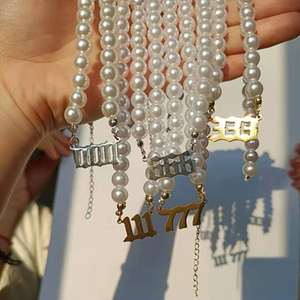 תכשיטים מותאמים אישית שרשרת פנינים שרשרת קישור 000 111 222 333 444 555 <span class=keywords><strong>666</strong></span> 777 888 999 18K זהב 18k 18k נירוסטה שרשרת מספר מלאך - Product Image 4