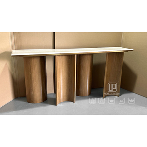 Table de salon de qualité supérieure, plateau en marbre et base en bois naturel, design de table console pour restaurant, console en bois naturel - Product Image 4