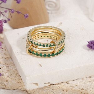 RM1692 Multi Link Connected <strong>Ring</strong> Three Linked <strong>Ring</strong> Stack Spinelli Stackable <strong>Ring</strong>, 18K Gold Stackable Zircon <strong>Ring</strong>, Gift for <strong>BFF</strong> - Product Image 3