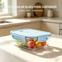 Rechthoekige glazen voedselbewaarbak, luchtdicht, lekvrij, lunchbox met ventilatieklep, magnetronbestendig, aanpasbare kleur van het deksel