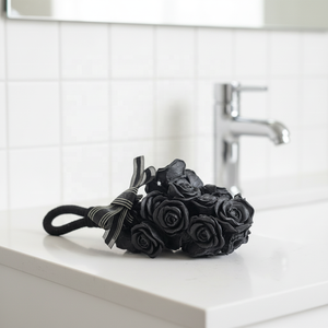 Jabón Decorativo Negro con Forma de Flor en Cuerda, Jabón Colgante para Baño, para Diseño Interior Minimalista y Estilo Gótico - Product Image 1