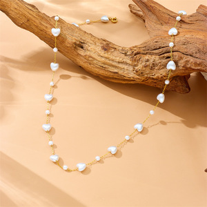 316L Stainless Steel Romantic White Pearl Heart Long Necklace <strong>Bracelet</strong> <strong>Combo</strong> Women Noble Elegant Jewelry Set Party Gift - Product Image 3