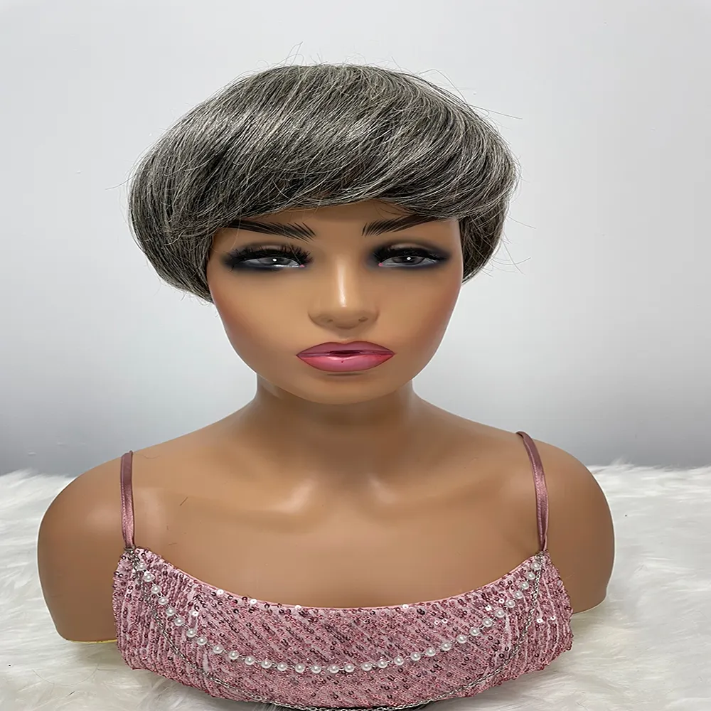 Wholesale hot sale Gray straight pixie cut short bob wig pixie cut wig human hair pixie cut short hair wig