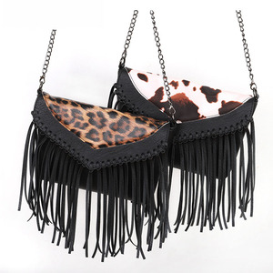 Bolso Hobo de cuero con flecos y borla para mujer, bandolera de piel de vaca con leopardo Cheetah - Product Image 1