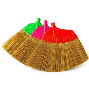 Balai à tête en matériaux végétaux naturels, poils moyens, écologique, outil traditionnel de nettoyage des sols domestiques, rouge, rose, vert - Product Image 1