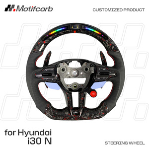 Volante Deportivo Personalizado de Fibra de Carbono Forjado Rojo con Palancas de Cambio LED para Hyundai N Elantra N I30N I20N N-line 2018-2026 - Product Image 2