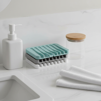 Porte-savon en silicone rectangulaire moderne à plusieurs rainures inclinées, auto-drainant, séchage rapide pour douche et évier