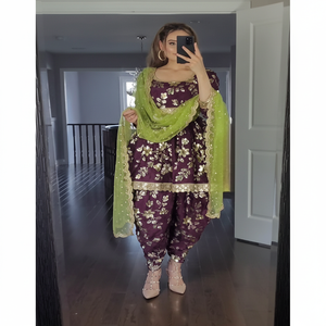 Robe de mode turque multicolore avec Dhoti pour les femmes dans un style de fête modeste avec Abaya et Long Sharara Suit Cotton - Product Image 1