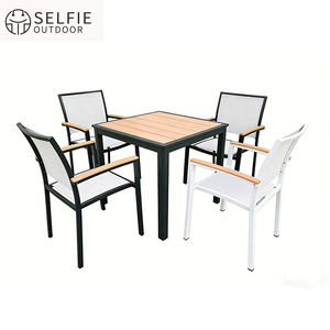 Ensemble de chaise de jardin et table en bois de polystyrène en Textilène imperméable moderne - Product Image 2