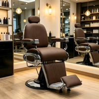Fauteuil de Barbier Hydraulique Inclinable Marron Noyer au Design Raffiné – Station de Coiffure Professionnelle