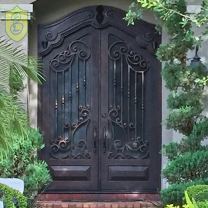 Metal fransız kapıları paneli çin üretici salıncak açık dış siyah cam grafik tasarım Modern demir kapı