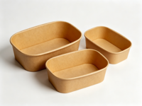 Bol à salade rectangulaire personnalisé BioKing en papier alimentaire, jetable, compostable, en papier kraft blanc pour restaurant