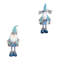 Figurine de Père Noël en peluche à jambes longues extensibles, avec manteau en tricot bleu à flocons de neige, ornement de Noël rembourré pour tous les âges