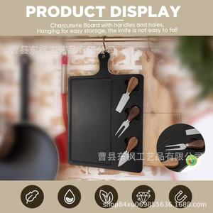 Cheese Board <b>Set</b> With Knives And Forks For Serving Cheese And Charcuterie Durable Black Cutting Board With Wooden Handles - Product Image 2