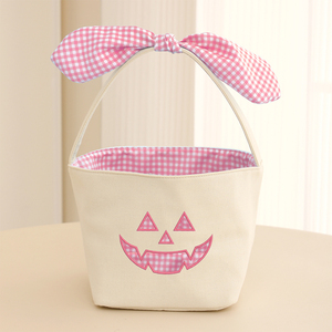 Panier à bonbons portable pour enfants, personnalisable, pour la fête d'Halloween, avec nœud et motif gingham, pour les tout-petits - Product Image 6