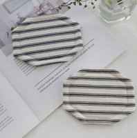 Tapis de table isolant thermique rayé en tissu japonais, tendance pour les photos, dessous de tasse à thé octogonal anti-brûlure, dessous de tasse à café