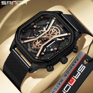 Reloj de Cuarzo Sanda 7057 para Hombre, Diseño Moderno, Esfera Cuadrada Grande, Seis Agujas, Resistente al Agua para Deportes y Negocios - Product Image 5