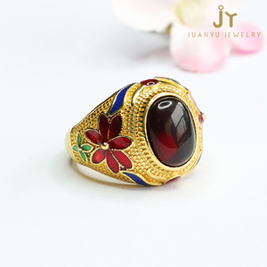 Anelli di pietre preziose in ottone placcato oro smaltato a forma di fiore anelli di ambra rossa naturale dimensioni regolabili gioielli di alta qualità ambra anelli - Product Image 2